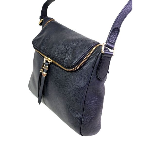 Vince Camuto PEBBLED BLACK REAL LEATHER ZIPPER SHOULDER BAG X-BODY HANDBAG PURSE - Picture 4 of 16